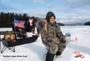 Ice fishing at Grafton Lakes State Park. Photo by OPRHP.