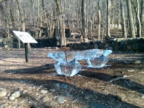 Ice version The Knickerbocker Bench was created by artist Timothy Englert to pay tribute to the Knickerbocker Ice Houses at Rockland Lake, photo by Timothy Englert