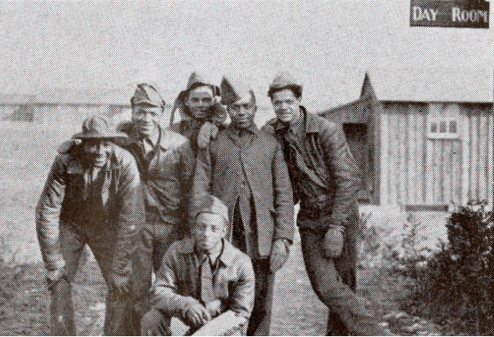 A group of 6 men from Civilian Conservation Corps. Company 1251-c posing for a photograph at Newtown Battlefield State Park.